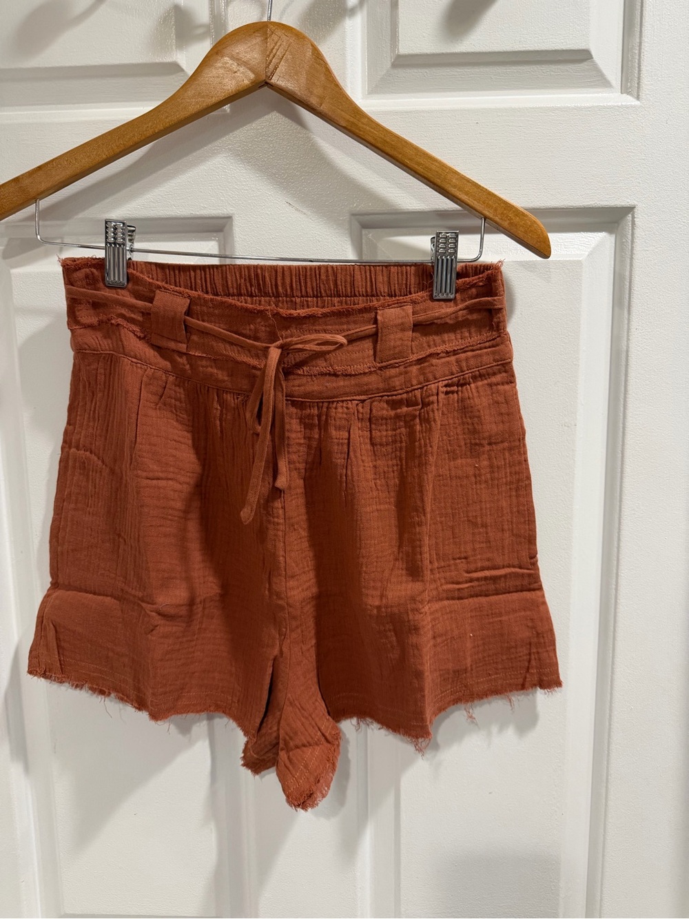 NWT New’m Very J Rust High-Waist Tie-Front Gauze Shorts Sz S